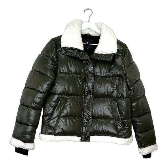 7 For All Mankind Green Thermal Puffer Coat Size Medium - Picture 1 of 10